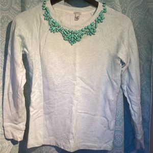 J Crew embellished top sweater heather ice blue mint